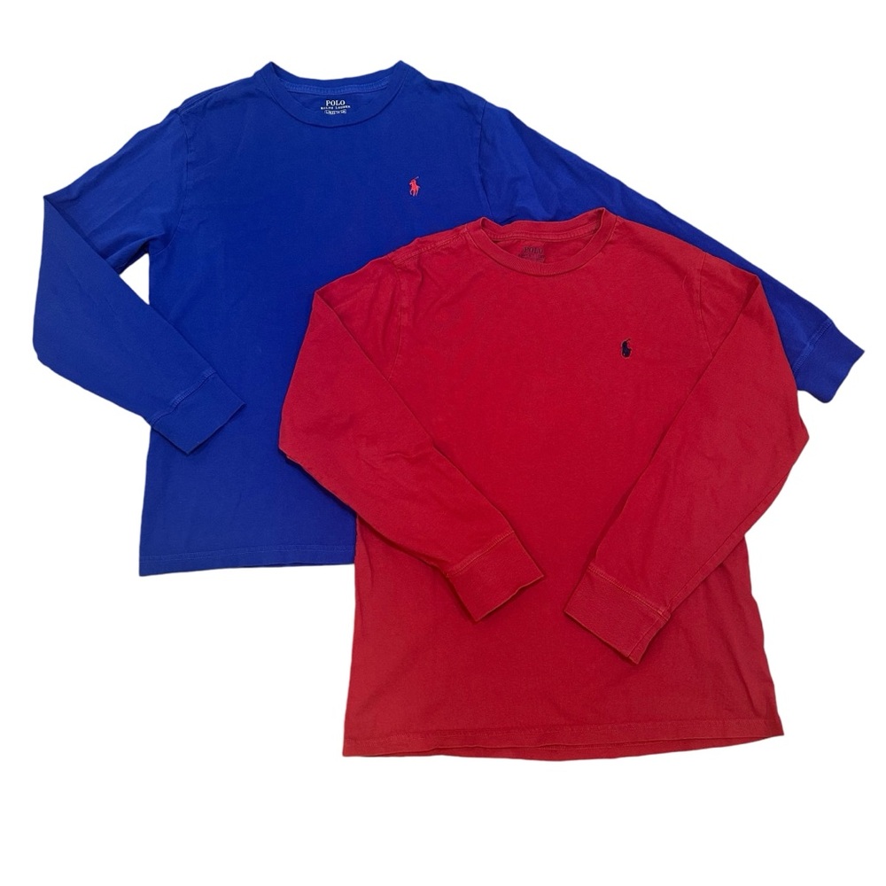 2 PC bundle - Polo Ralph Lauren Boys L/S T-shirt, Royal Blue/Red,‎ Sz Lg (14-16)